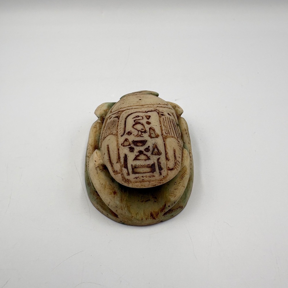 Vintage Egyptian Scarab Beetle Figurine Stone Hieroglyphs Soapstone Hand Carved